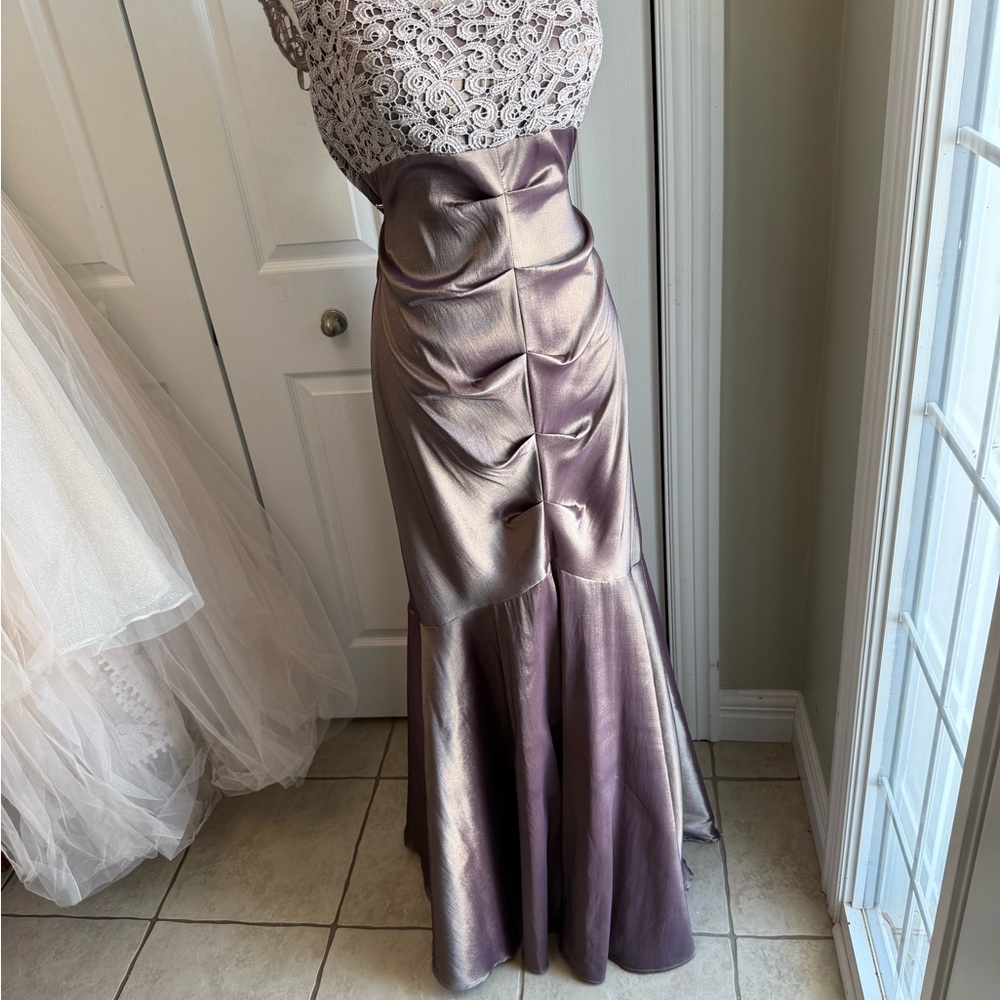 Xscape Metallic Mauve Asymmetrical Mermaid Skirt